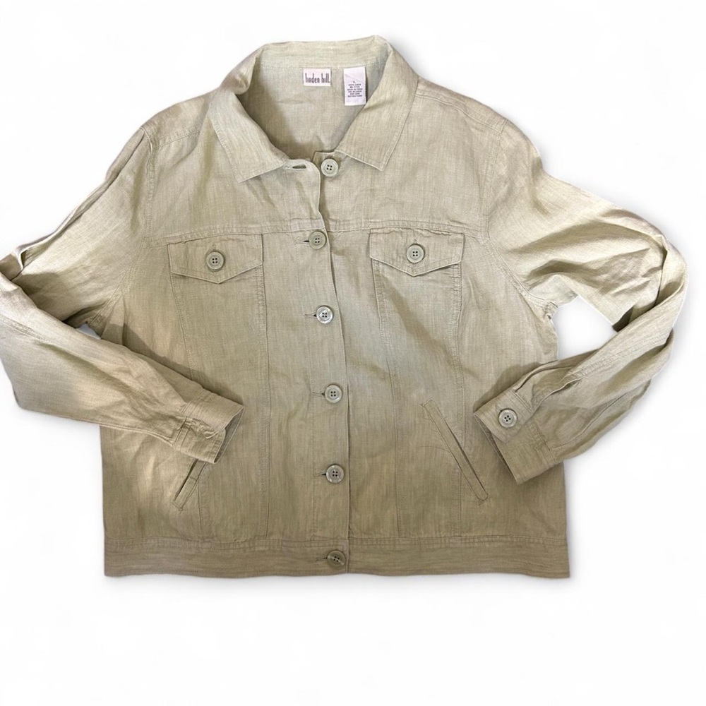 Vintage Light Green Linen Button-Front Jacket